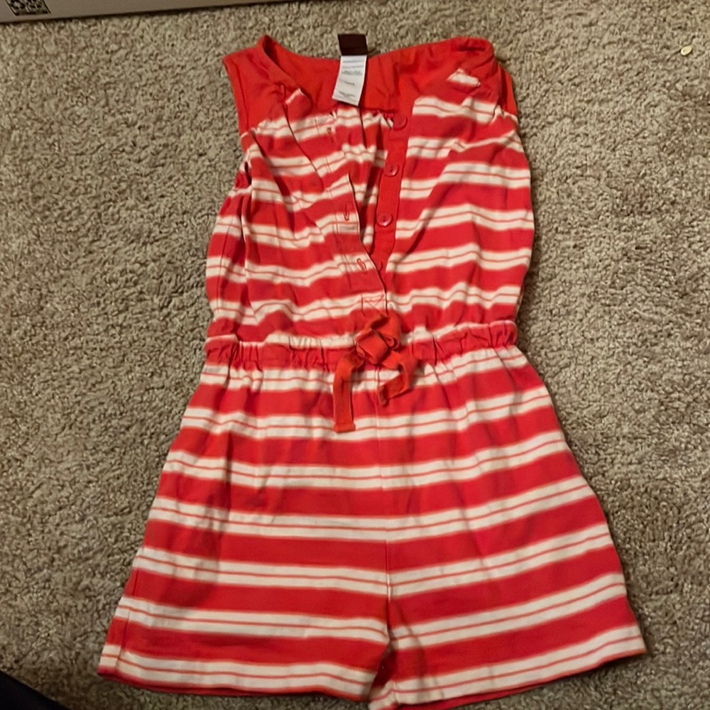 Size 2 Childs red and white striped romper.